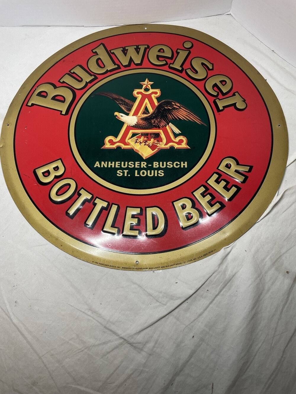 1994 Budweiser Bottled Beer 20" Metal Advertising Sign-Man Cave Accessory